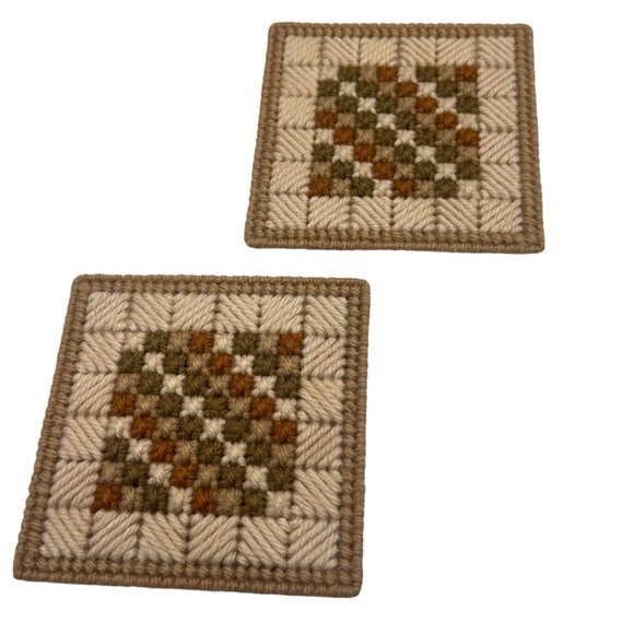 (8) Vintage Handmade Needle Point Canvas Art Coaster Set with Holder FALL Decor - Picture 6 of 12